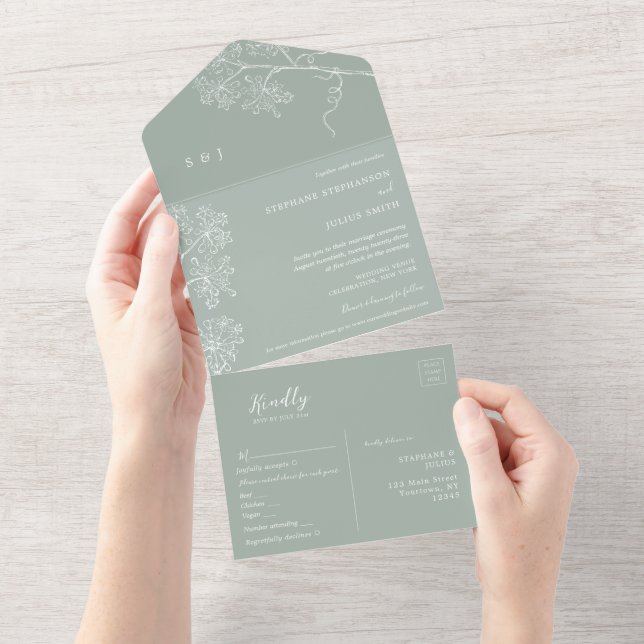 Botanische Seite Grün alles in einer Hochzeit einl All In One Einladung (Abreißen)