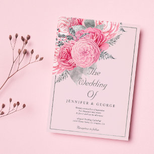 Botanische silberne Glitter rosa Blumenhochzeit Einladung