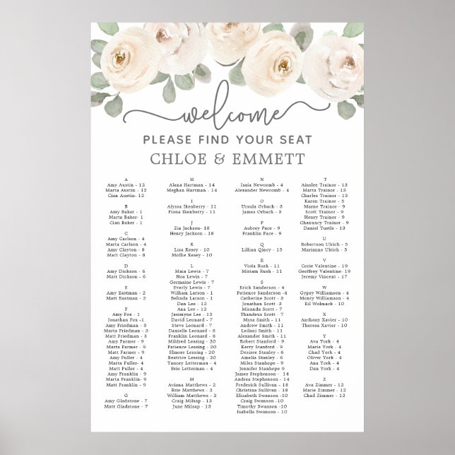 Botanische Sitzkarte für die Weiße Rose Poster (Vorne)
