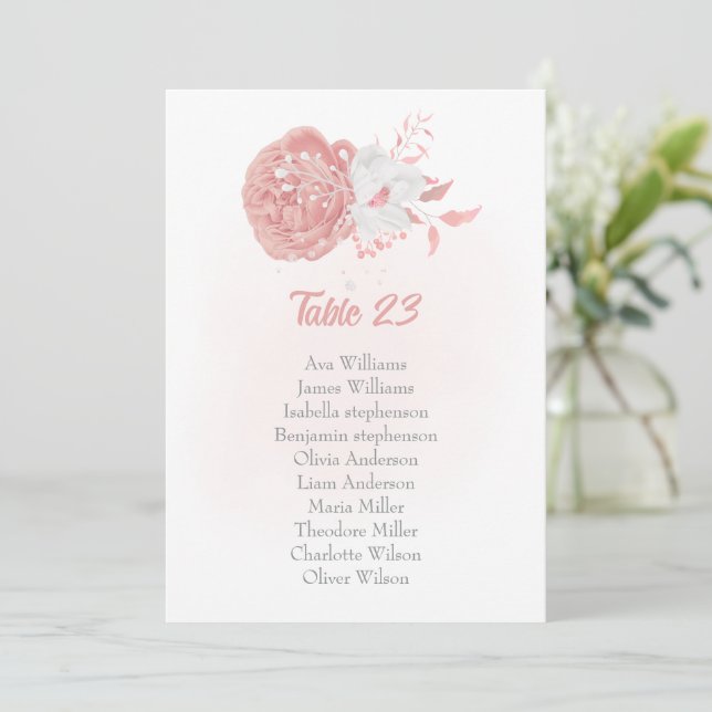 Botanische Sitzkarte in Rosa und Weiß Blume (Stehend Vorderseite)
