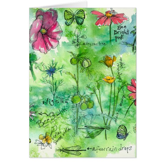 Botanische Sketchbookwatercolor-Blumen danken Karte