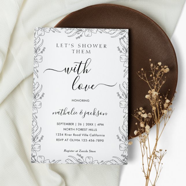Botanische Skizze Blumenrahmen mit Dusche Bridal Einladung (Von Creator hochgeladen)