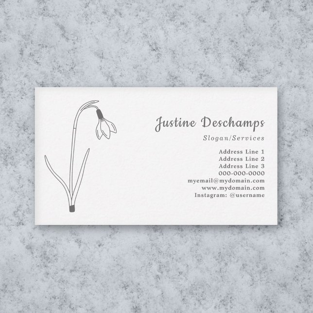 Botanische Snowdrop Line Blume Visitenkarte (Botanical Snowdrop Line Art Flower Business Card)