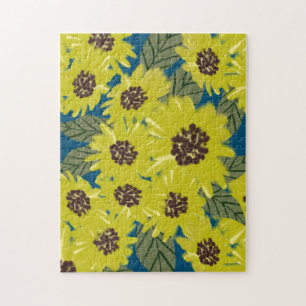 Botanische Sonnenblumen Art Yellow Blue