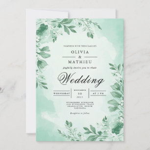 Botanische Sprigs-Hochzeit mit weichem Minz Einladung