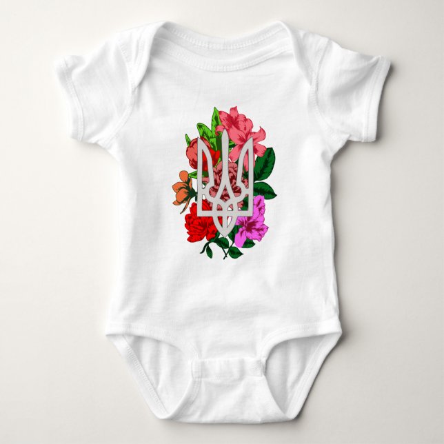Botanische Stillzeit und ukrainische Trident-Trazu Baby Strampler (Vorderseite)