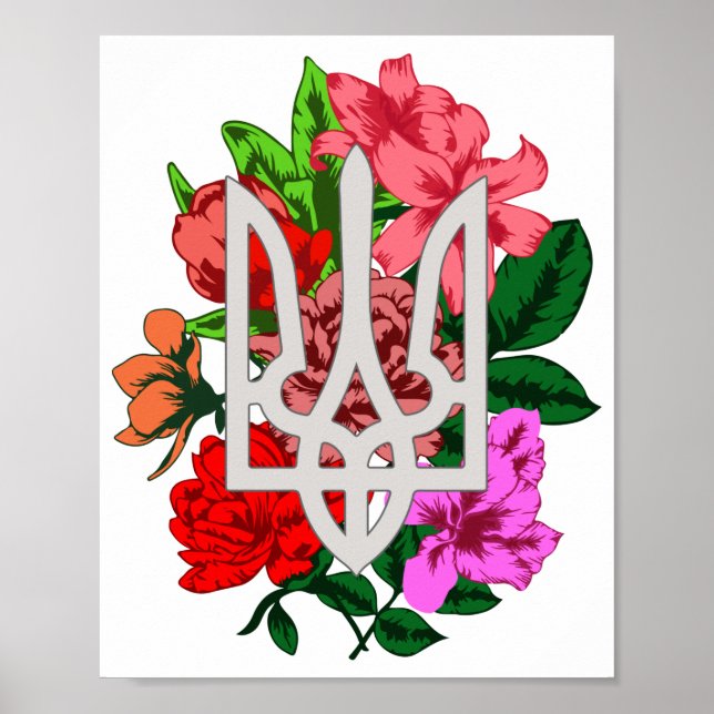 Botanische Stillzeit und ukrainische Trident-Trazu Poster (Vorne)