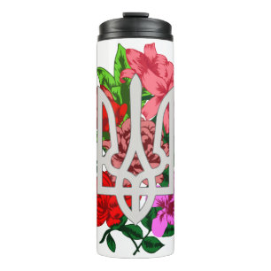 Botanische Stillzeit und ukrainische Trident-Trazu Thermosbecher