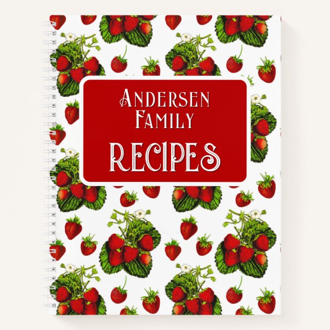 Botanische Strawberry-Illustration Druckrezepte Notizbuch (Vorderseite)