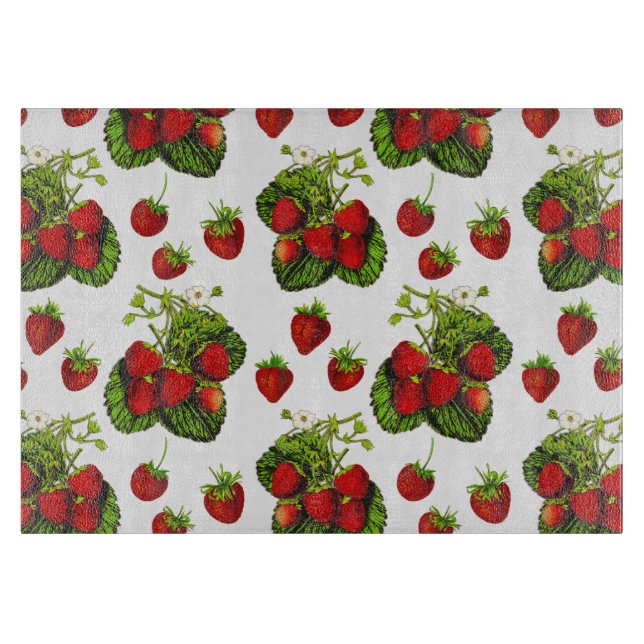 Botanische Strawberry Illustration Print on White Schneidebrett (Vorderseite)