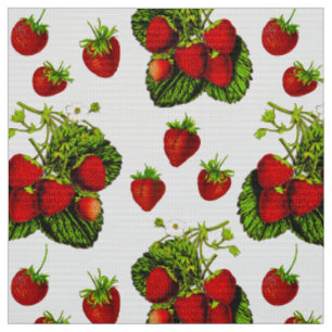 Botanische Strawberry Illustration Print on White Stoff