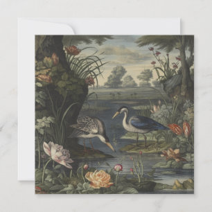 Botanische Szene blauer Krane am Fluss