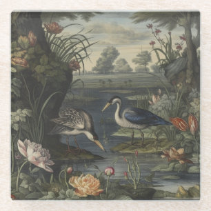 Botanische Szene blauer Krane am Fluss Glasuntersetzer