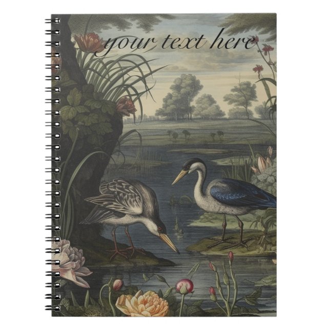 Botanische Szene blauer Krane am Fluss Notizblock (Vorderseite)