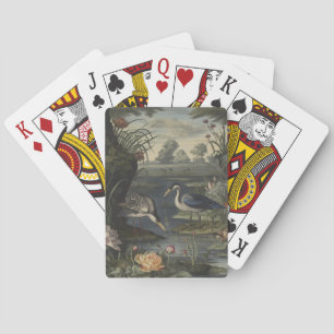 Botanische Szene blauer Krane am Fluss Spielkarten