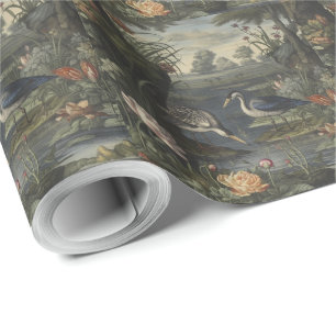 Botanische Szene des blauen Krans an einem Fluss Geschenkpapier