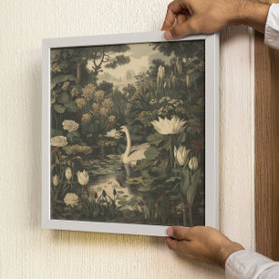 Botanische Szene eines weißen Schwans in einem Wal Poster