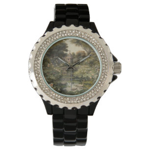 Botanische Szene von Schwänen in einem englischen Armbanduhr