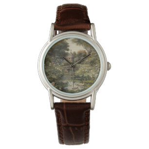 Botanische Szene von Schwänen in einem englischen Armbanduhr