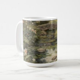 Botanische Szene von Schwänen in einem englischen Kaffeetasse