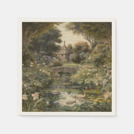 Botanische Szene von Schwänen in einem englischen  Serviette