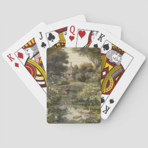 Botanische Szene von Schwänen in einem englischen  Spielkarten