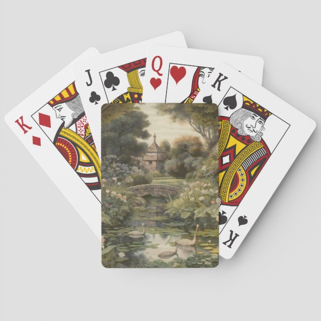 Botanische Szene von Schwänen in einem englischen  Spielkarten (Rückseite)