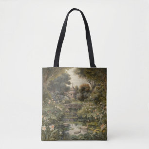 Botanische Szene von Schwänen in einem englischen Tasche