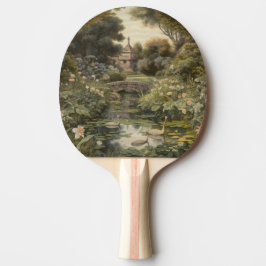 Botanische Szene von Schwänen in einem englischen  Tischtennis Schläger