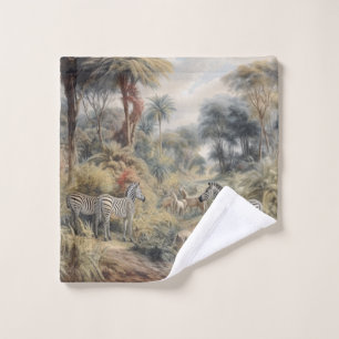 Botanische Szene von Zebras in einer Oase Badhandtuch Set