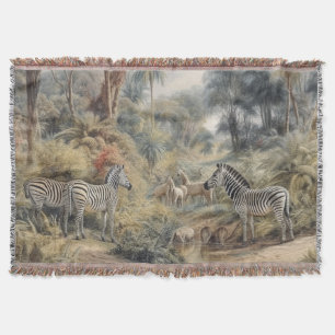 Botanische Szene von Zebras in einer Oase Decke