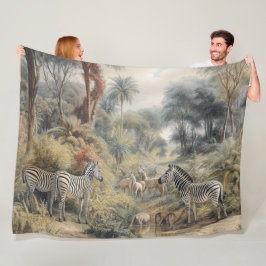 Botanische Szene von Zebras in einer Oase Fleecedecke
