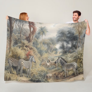 Botanische Szene von Zebras in einer Oase Fleecedecke