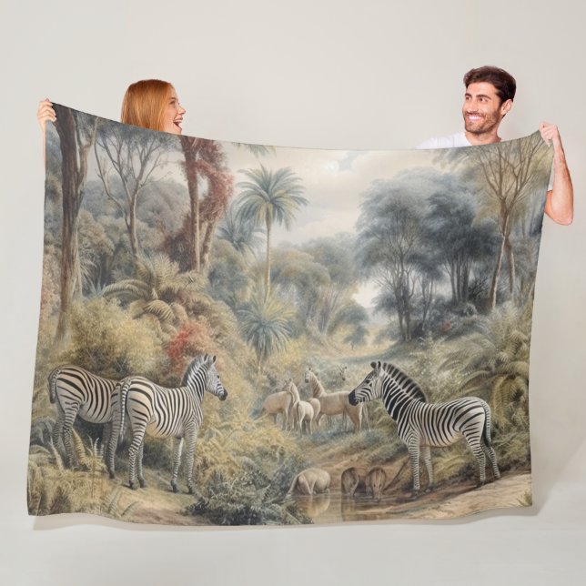 Botanische Szene von Zebras in einer Oase Fleecedecke (Beispiel)