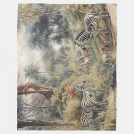 Botanische Szene von Zebras in einer Oase Fleecedecke