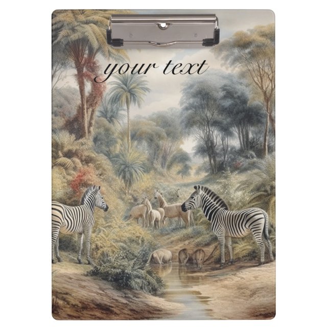 Botanische Szene von Zebras und Löwen anpassbar Klemmbrett (Vorderseite)