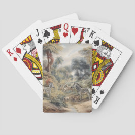 Botanische Szene von Zebras und Löwen in einer Oas Spielkarten