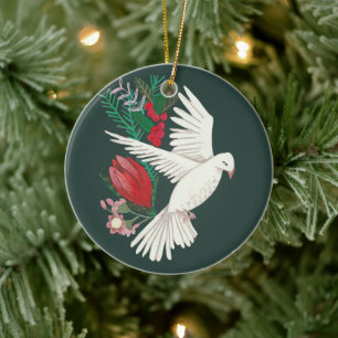 Botanische Tauben Blumen Weihnachten Keramik Ornament