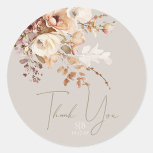 Botanische Taupe Floral Monogram Vielen Dank Runder Aufkleber