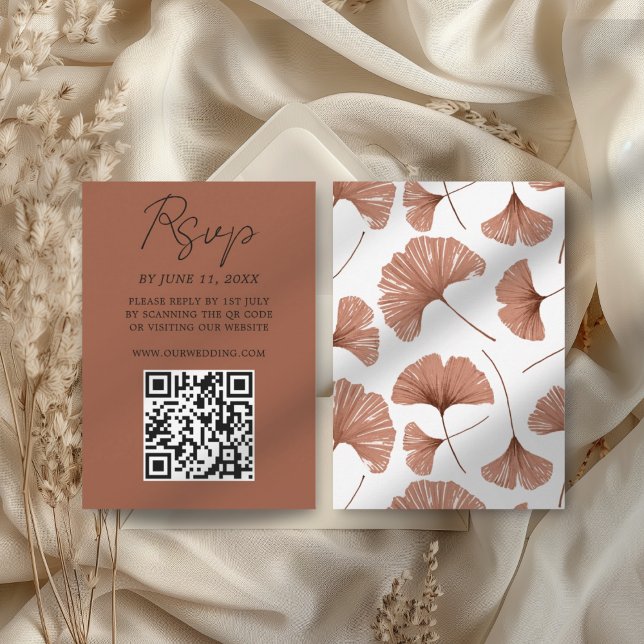 Botanische Terracotta Ginkgo Leaf Wedding RSVP Car Karte (Von Creator hochgeladen)