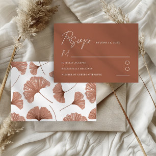 Botanische Terracotta Ginkgo Leaf Wedding RSVP Car Karte