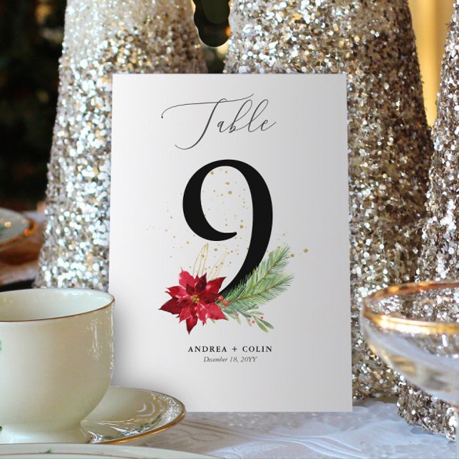 Botanische Tischnummer Gold Watercolor & Holiday 9 (Botanical Christmas Wedding / Event Table Number | No. 9 (For all numbers, see Collection below))