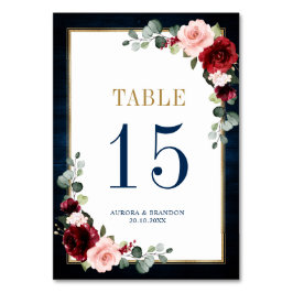 Botanische Tischnummer Navy Blue Blush Pink Rose