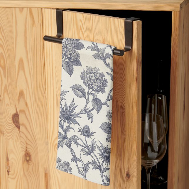 Botanische Toile | Hortensie & Stranddistel Geschirrtuch (Drittel gefaltet)