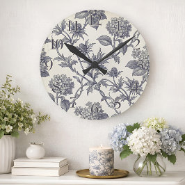 Botanische Toile | Hortensie & Stranddistel Runde Wanduhr