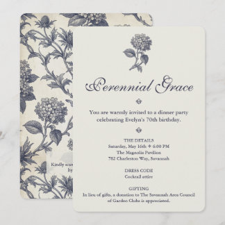 Botanische Toile Hydrangea Stranddistel 70. Geburt Einladung