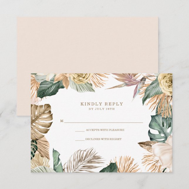 Botanische Tropenblumenhochzeit RSVP Karte (Vorne/Hinten)