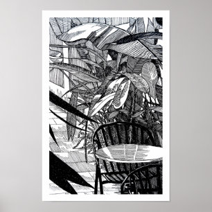 Botanische tropische Blätter, Zeichnung im Liniens Poster