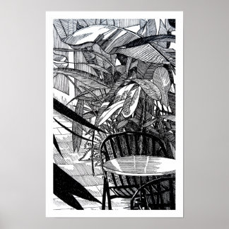 Botanische tropische Blätter, Zeichnung im Liniens Poster