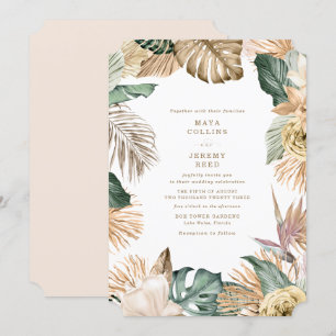Botanische tropische Blumen Gold Mauve Hochzeit Einladung